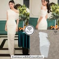 ราคา ชุดสีขาวดีไซส์ปาดไหล่เฉียง เดรสสีขาวออกงาน (45102907106)