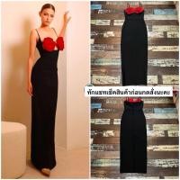 ราคา เดรสสายเดี่ยวตัวยาวสีดำดอดไม้ใหญ่ที่อก (24356586123)