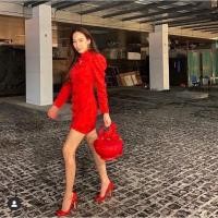 ราคา เดรสสีแดงแขนยาว ชุดตรุษจีน เดรสกี่เพ้าอั้มใส่ ชุดคุณอั้มใส่สีแดง (18668347370)