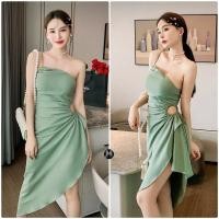 ราคา เดรสเขียวสวยหรูใส่ออกงาน ชุดเดรสกระโปรงเฉียง (16834309531)