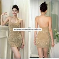 ราคา เดรสสั้นคล้องคอปักมุกกับเพชรสลับสวย (50504460552)