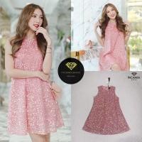 ราคา เดรสสั้นแขนกุดสีชมพู เดรสปักเลื่อมวิ้งๆ เดรสเลื่อมสีชมพู (23303477896)