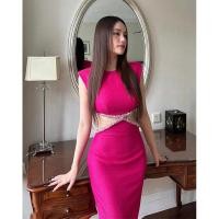 ราคา เดรสสีชมพูบานเย็น เดรสเว้าเอวแต่งเพชร ชุดสวย (15697441033)