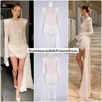 ราคา Dressขาวลูกไม้ผ้าป้ายข้าง เดรสสั้นแขนยาว (44067833751)
