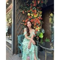 ราคา เดรสยาวลายดอกไม้ เดรสสวยออร่าพุง ชุดสไตล์แม่อั้มใส่ (25412049109)