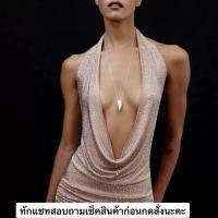 ราคา เดรสยาวคอวีถ่วงลึกคล้องคอ ชุดสีชมพูเซ็กซี่สวยแซ่บ WOMEN (49155870127)