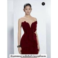 ราคา เดรสกำมะหยี่สีแดง ชุดสีแดงไปงาน (28843473010)