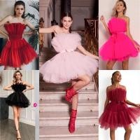 ราคา เดรสเกาะอกฟูฟองอลัง เดรสสีแดงไปงาน ชุดสีแดงออกงาน (14701145886)