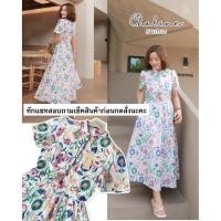 ราคา เดรสคอจีนผ้าคอตตอนญี่ปุ่นปักดอกไม้นูนกระดุมมุก (43369932525)