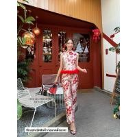 ราคา ชุดกี่เพ้าอาหมวย เสื้อแขนกุด กางเกงปักทอลายดอก ตรุษจีน (24406291814)