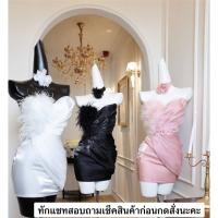 ราคา เดรสสั้นเกาะอกแต่งขนนก 3สี ขาว ดำ ชมพู ชุดไปงานใส่ออกงาน (41426736860)
