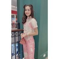ราคา ชุดกี่เพ้า เซตเสื้อ กางเกงขายาวแบบจีนสุดหรู กี่เพ้าสีชมพูลายดอก (5676522650)