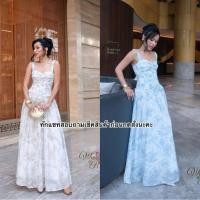 ราคา เดรสลายสวยหรู ชุดสีฟ้า ชุดเดรสสีเทา (41058811296)