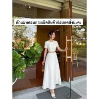 ราคา เดรสยาวสีขาวแขนสั้นคอกลม ชุดขาวงายบุญงานแต่ง (43859554353)