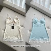 ราคา Dress รสซาตินลูกไม้โทนฟ้าเบบี้บลู เดรสสายเดี่ยวแต่งลูกไม้ (29343698799)