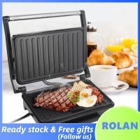 ราคา Rolan Rolan Panini Maker ครัวเรือนสแตนเลส 850 วัตต์ Nonstick กระทะสเต็กเครื่องแซนวิชบาร์บีคิวอาหารเช้า (52406655832)