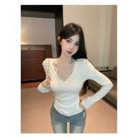 ราคา เสื้อลูกไม้ด้านในผู้หญิง แขนยาว คอวี สีขาว สำหรับฤดูหนาว (55704262524)