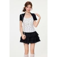ราคา เสื้อยืดแขนสั้นเข้ารูปสำหรับผู้หญิง การออกแบบในสไตล์ฤดูร้อน มีรอบคอแบบกลมและกระดุมด้านหน้า (44607970062)