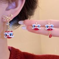 ราคา ต่างหูชุดเครื่องประดับสไตล์จีน Lion Dance แบบเคลือบโบว์Rhinstone สไตล์Gold Tone (55802456376)