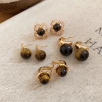 ราคา Vintage Tiger Eye Stone ต่างหูทอง Multi Style Rhinestone ต่างหูสําหรับผู้หญิงทุกวันเครื่องประดับ (45902639294)