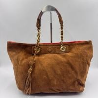 ราคา กระเป๋าหนังกลับสีน้ำตาลทรง tote ใบใหญ่ กระเป๋ามือสอง (56007235703)