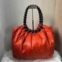 ราคา กระเป๋าสะพายขึ้นไหล่ หนังแท้สีส้ม แต่งลูกปัด (52252147679)