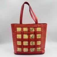 ราคา กระเป๋าสะพายทรง Tote หนังนกกระจอกเทศแท้สีแดง (45804986863)