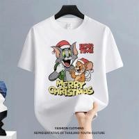 ราคา COD สีดําแขนสั้น ลายการ์ตูน ผู้ชาย เสื้อยืด COOL OVERSIZE สตรีทแฟชั่น NEW YEAR FASHION คอกลม Christmas สีขาว ดำ (52755470717)