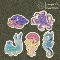 ราคา ร้านในไทยพร้อมส่ง เข็มกลัดเซ็ทปูเสฉวน หมึกและแมงกระพรุน HERMIT OCTOPUS JELLYFISH Enamel Brooch Pin Set (52807742015)