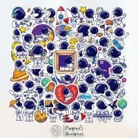 ราคา ร้านในไทยพร้อมส่ง สติ๊กเกอร์กันน้ำลายนักบินอวกาศ ASTRONAUT Waterproof Decoration Sticker Set (49257860013)