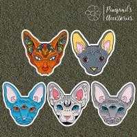 ราคา ร้านในไทยพร้อมส่ง เข็มกลัดเซ็ทหัวแมวสฟิงซ์สามตา THREE EYES SPHYNX CAT HEAD Enamel Brooch Pin Set (43929430067)