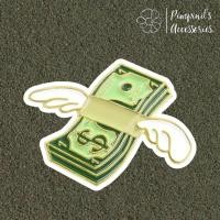 ราคา ร้านในไทยพร้อมส่ง เข็มกลัดแบงค์ดอลล่าร์สีเขียวติดปีกนางฟ้า FLYING GREEN DOLLAR BANKNOTE Enamel Brooch Pin (29494423502)
