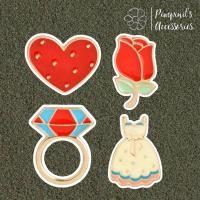 ราคา ร้านในไทยพร้อมส่ง เข็มกลัดเซ็ทแหวน หัวใจ กุหลาบและชุดเดรส DIAMOND RING HEART ROSE DRESS Enamel Brooch Pin Set (50007651710)