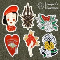 ราคา ร้านในไทยพร้อมส่ง เข็มกลัดเซ็ทผู้หญิง หัวใจ และสัปปะรด WOMAN HEART PINEAPPLE Enamel Brooch Pin Set (45007641987)