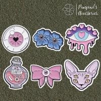 ราคา ร้านในไทยพร้อมส่ง เข็มกลัดเซ็ทแมวสฟิงซ์ ดวงตาและโบว์ Sphynx Cat Eye Bow Enamel Brooch Pin Set (40029572322)
