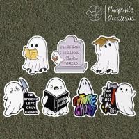 ราคา ร้านในไทยพร้อมส่ง เข็มกลัดเซ็ทผีผ้าคลุม หนังสือและป้ายหลุมศพ BEDSHEET GHOST BOOK GRAVE Enamel Brooch Pin Set (54457588565)
