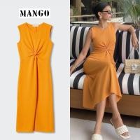 ราคา Mango เดรสสีส้มมัสตาร์ดดีไซน์ Twist Front (50456161513)