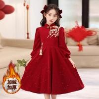 ราคา ชุดจีนใหม่สำหรับเด็กผู้หญิงอายุ 3 14 ปี ปีใหม่สีแดง ชุดเจ้าหญิงจากกำมะหยี่ (57003121982)