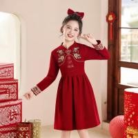 ราคา ชุดเดรสเด็กผู้หญิงสำหรับฤดูใบไม้ร่วงและฤดูหนาว ชุดเจ้าหญิงเทศกาลสีแดง สไตล์จีน (47754481632)