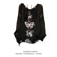 ราคา ขายร้อน F X Y2K เสื้อไซส์ใหญ่สำหรับสาวอวบเสื้อคอวีลายผีเสื้อวินเทจขาดๆเสื้อกันแดดแขนยาวแบบบางสำหรับฤดูร้อน (29260850477)