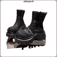 ราคา รองเท้าส้นสูงส้นหนาToeรอบ เปิดหลังเท้าสำหรับผู้หญิง ดีไซน์แพลตฟอร์มลูกไม้ กันน้ำ (50457845013)
