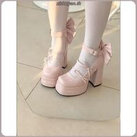 ราคา Bowknot Lolita รองเท้าส้นสูงผู้หญิง Round Toe Mary Jane รองเท้าส้นสูง (48107855639)