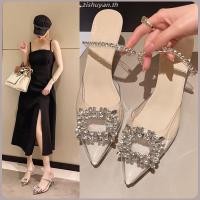 ราคา สวยมากก 1063 รองเท้าส้นสูง ส้นแก้ว หัวแหลม แต่งอะไหล่คริสตัล รองเท้าผู้หญิง (41529574783)