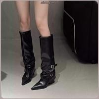 ราคา รองเท้าบูทสูงผู้หญิงหัวแหลมส้นหนายางไม่เกินเข่ารองเท้าบูท (25989996993)