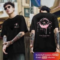 ราคา ผ้าฝ้าย 100 Luvoro oversize unisex เนื้อผ้านุ่มระบายแขนสั้น T shirt สีดำและสีขาว เสื้อยืดทูโทน เสื้อยืดแขนสั้น C542 (45257751955)