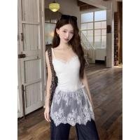 ราคา เสื้อแขนกุดลายลูกไม้สีขาวเย็บยีนส์ คุณภาพสูง ไซส์ใหญ่หลวม (57308108852)