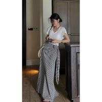 ราคา สินค้าใหม่ Niche French Design Laced Up กระโปรงยาวผู้หญิงฤดูร้อนสไตล์ใหม่ผ้าม่านเอวสูงกระโปรงลายสก๊อต (52455292753)