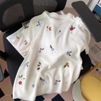 ราคา เสื้อยืดแขนสั้นผู้หญิง ลายปักดอกไม้ ไซส์ใหญ่ 1 150 กก เหมาะสำหรับฤดูร้อน (48355799079)