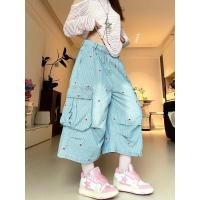 ราคา ชุดเอี๊ยม DENIM ขนาดใหญ่ล้างลาย กางเกงผู้หญิงทรงตรงหลวม (54506393973)