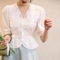ราคา โปรโมชั่นจำกัดเวลา เสื้อเชิ้ตปักลายสีขาว แบบแขนสั้น สไตล์ฝรั่งเศส เหมาะสำหรับฤดูร้อน (42729829762)